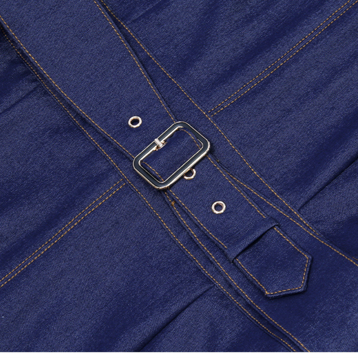 Cap-Sleeve Belted Denim Maxi Dress