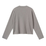 Waffle Raw‑Edge Spliced Distressed Long‑Sleeve T‑Shirt