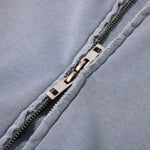 Cotton Vintage Distressed Gradient Raw‑Edge Zip Hoodie