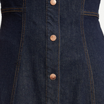 Dark Blue Button-Front A-Line Denim Dress