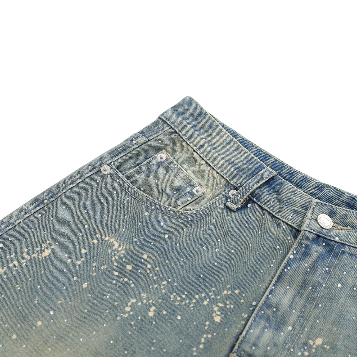 Paint Splatter Rhinestone Denim Bermuda Shorts
