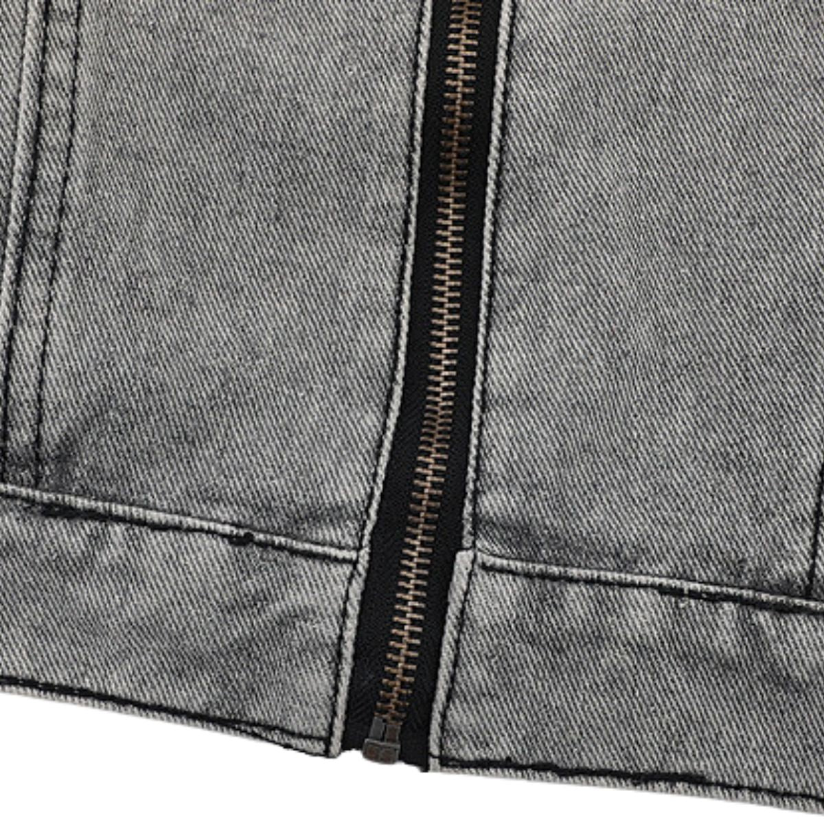 Trendy Patchwork Motorcycle Style Retro Street Washed Denim Jacket