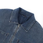 Vintage Washed Denim Zip Polo Shirt