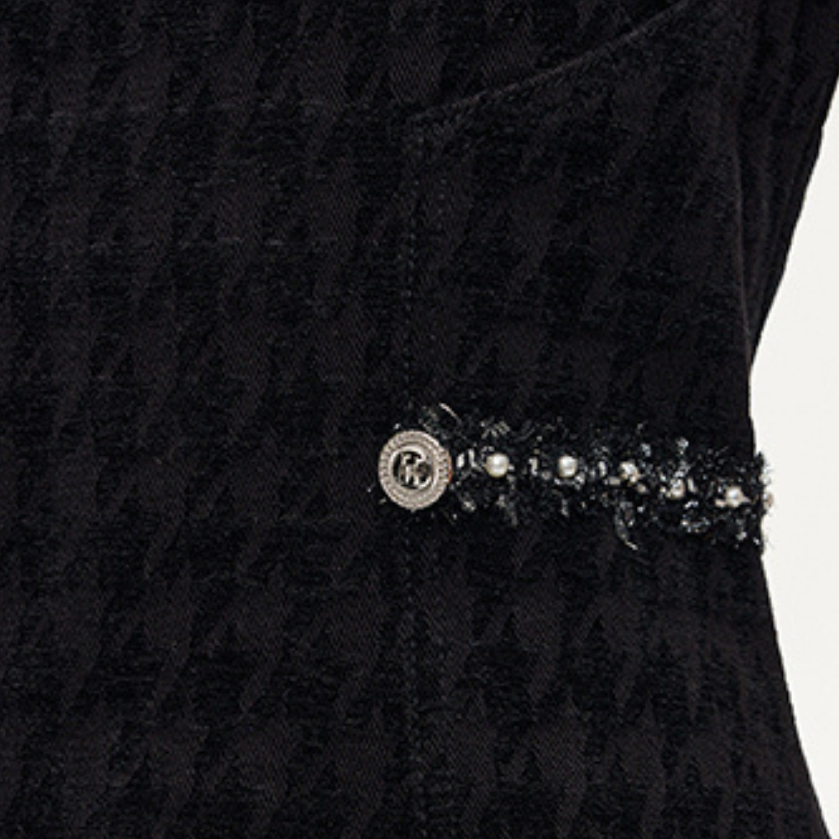 Black Jacquard Denim Beaded Mini Dress