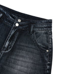 Double-Button Whiskered Wide-Leg Denim Shorts