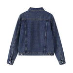 Unisex Commuter Workwear Style Single-breasted Lapel Straight Denim Jacket