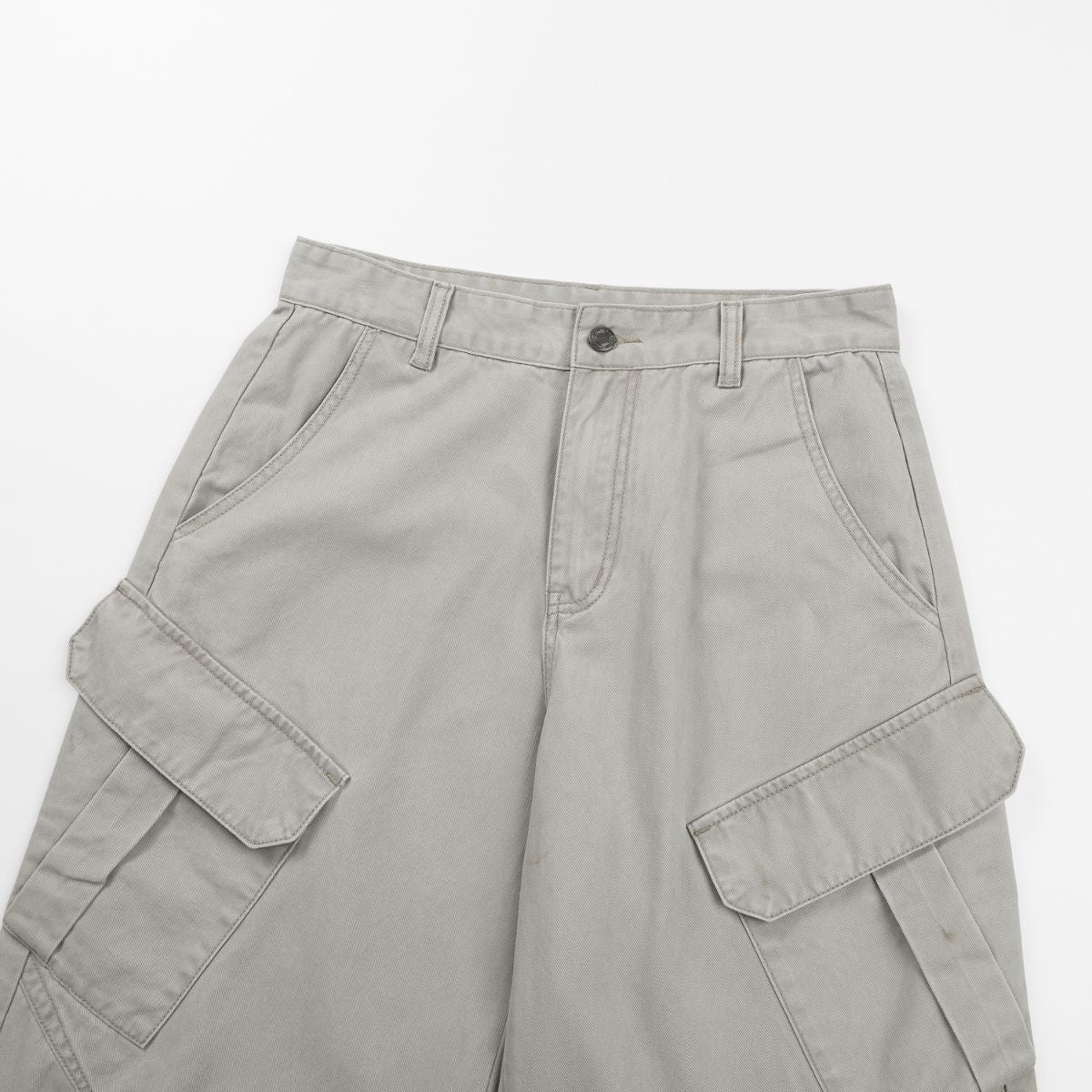 Deconstructed Curved Wide‑Leg Cargo Pants