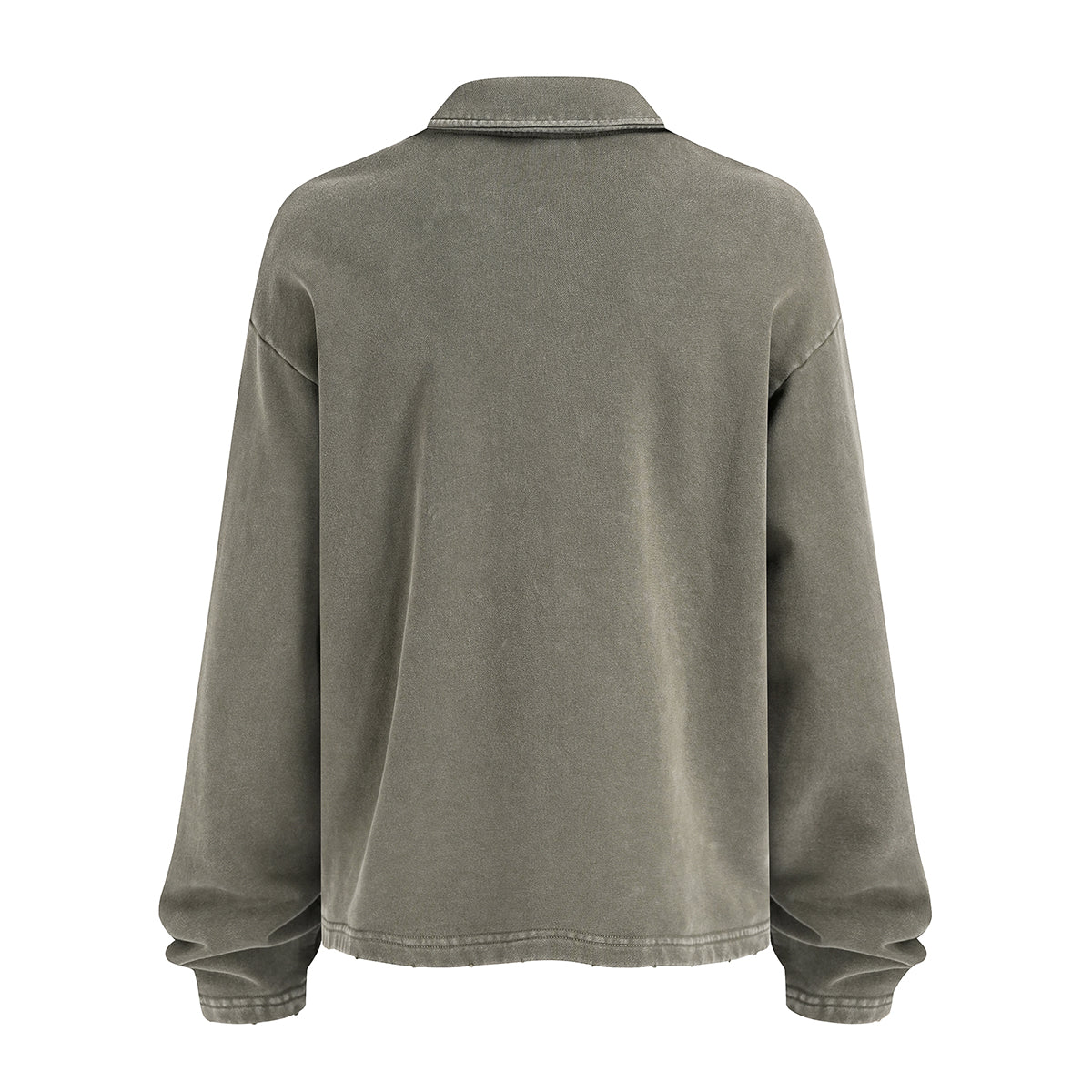 Distressed Edge Buttonless Long-Sleeve Polo