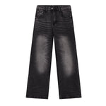 Vintage Wash Whisker Faded Straight Leg Jeans