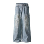 Vintage Washed Utility Cargo Wide-Leg Jeans