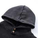 Front Pocket Button Detail Oversized Washed Hoodie