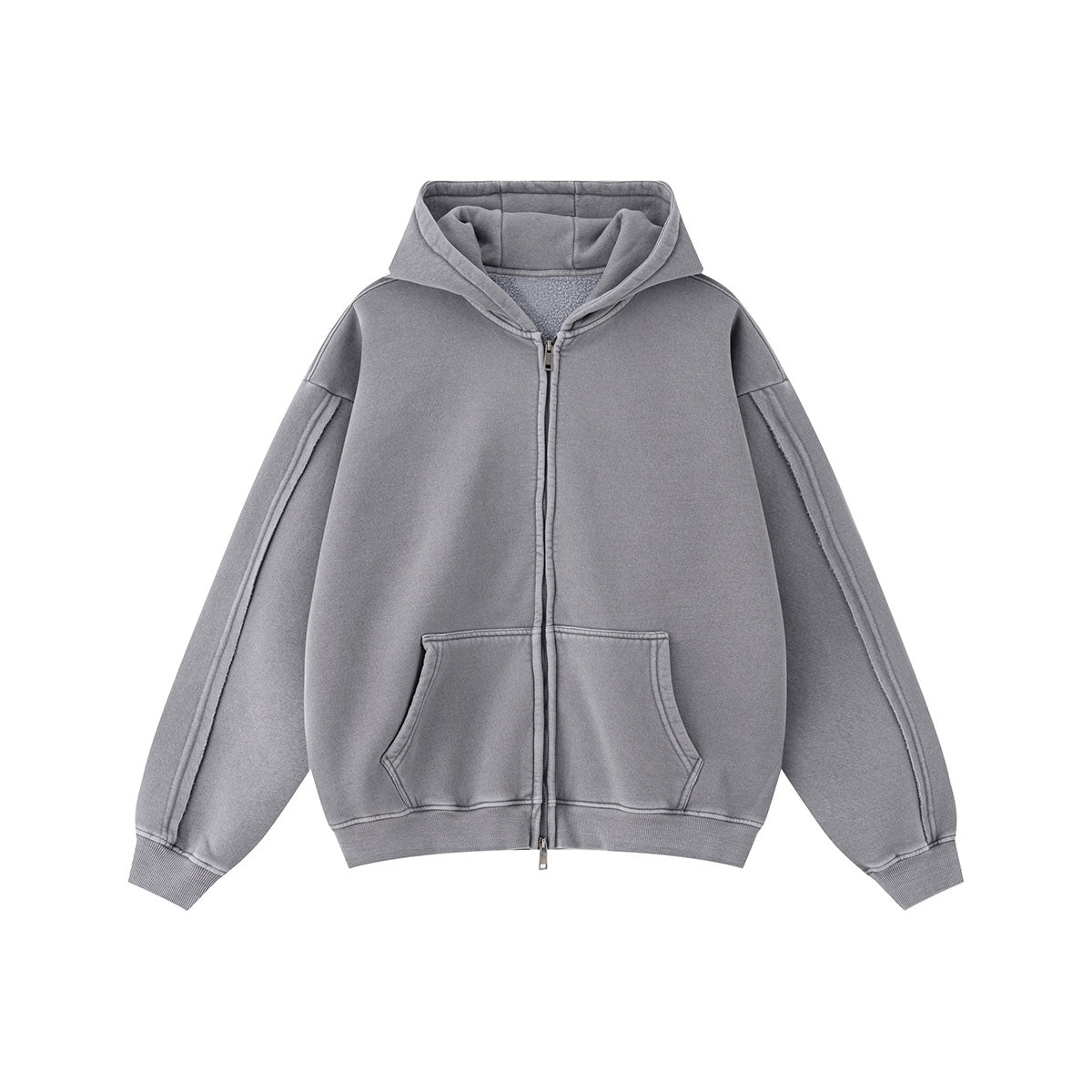 Double Slider Fleece Kangaroo Pocket Hoodie