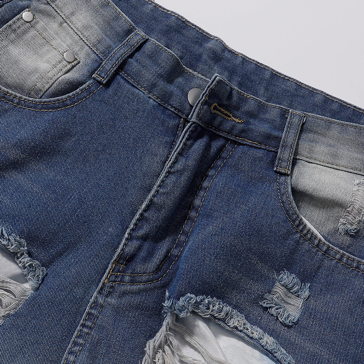 Bermudas vaqueras rasgadas con parches de camuflaje