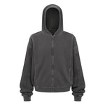 Vintage Washed Oversized Zip Up Distressed Hoodie