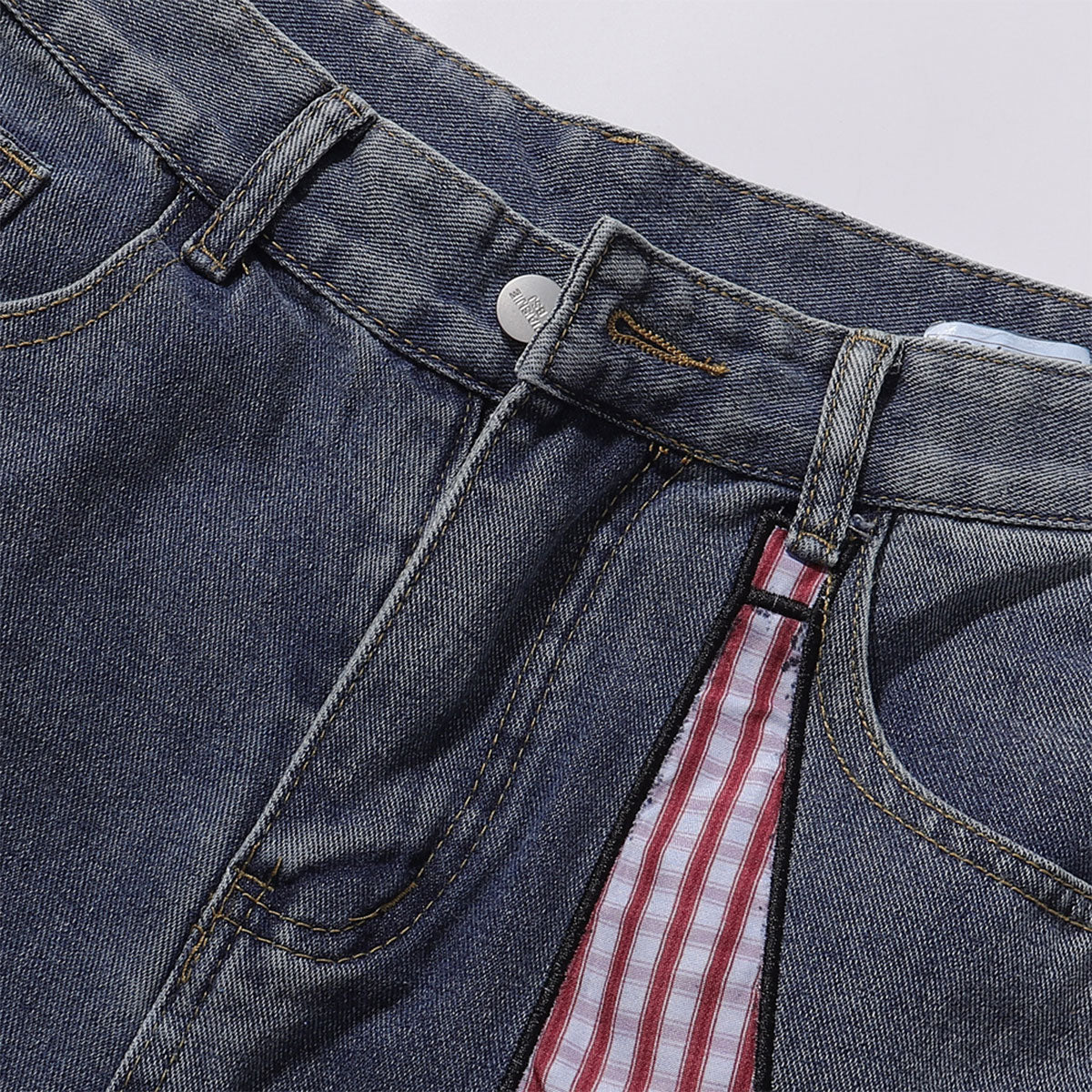 Embroidered Patch Denim Cargo Jeans with Striped Detail