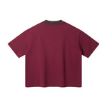 Oversized Color-Block Ribbed Collar Comfortable Tee