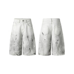 Ink-splatter Barrel Leg Denim Shorts