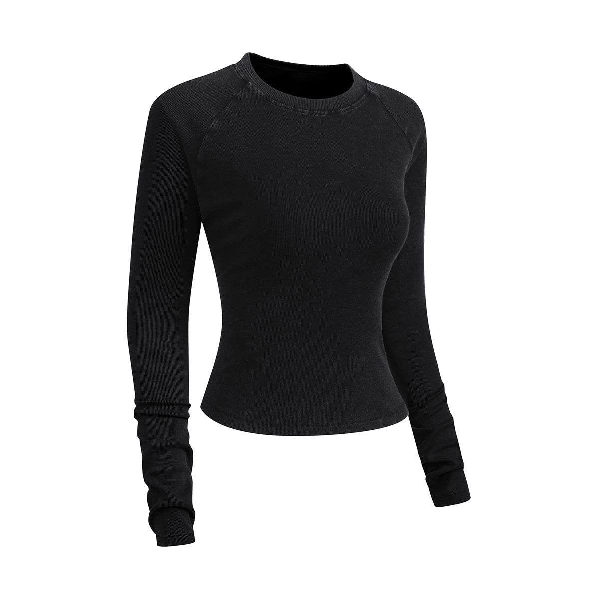 Crew-Neck Long Sleeve Ribbed Top