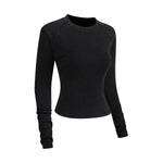 Crew-Neck Long Sleeve Ribbed Top