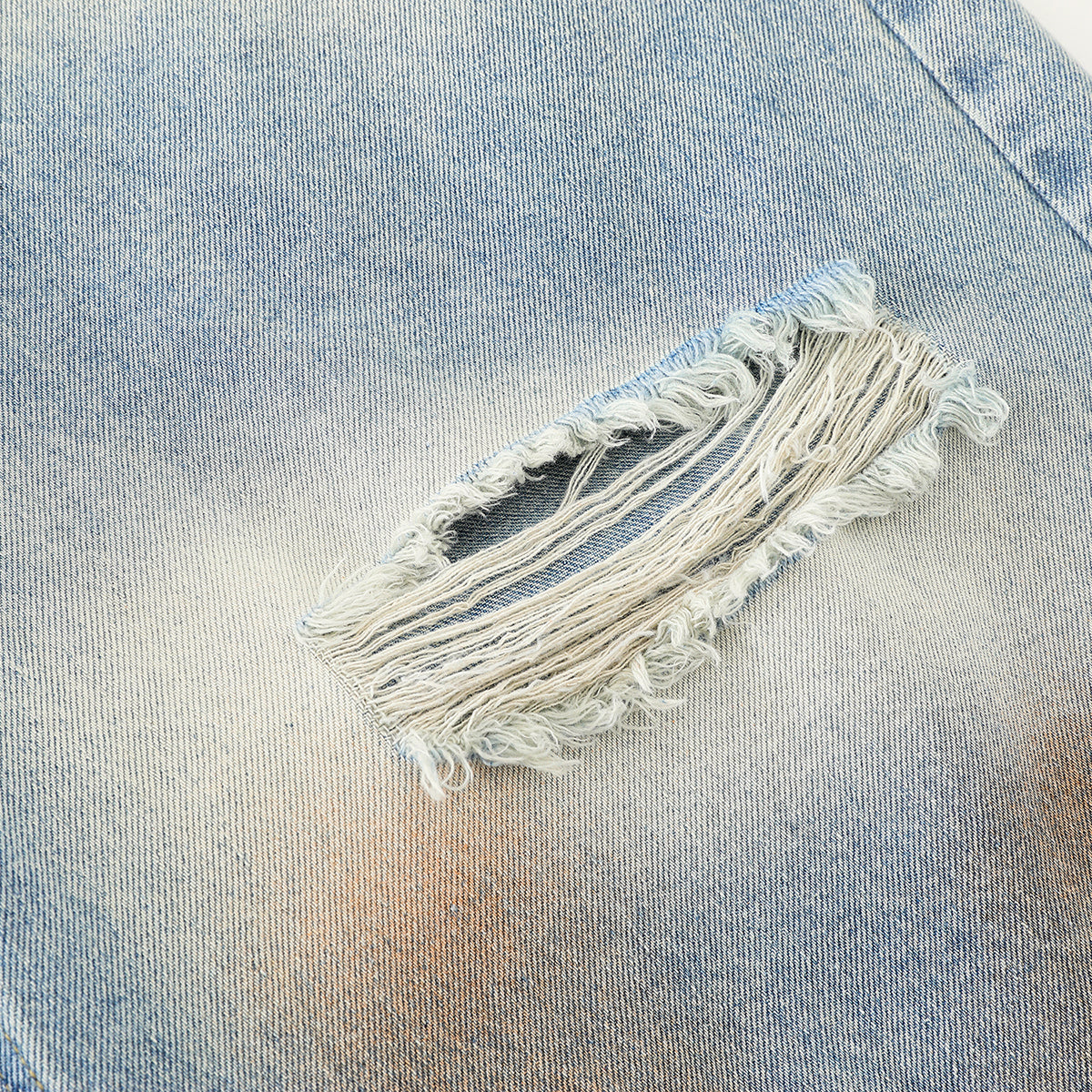 Rust-Dyed Ripped Bermuda Shorts