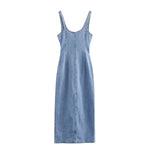 Button-Front Washed Strappy Denim Maxi Dress