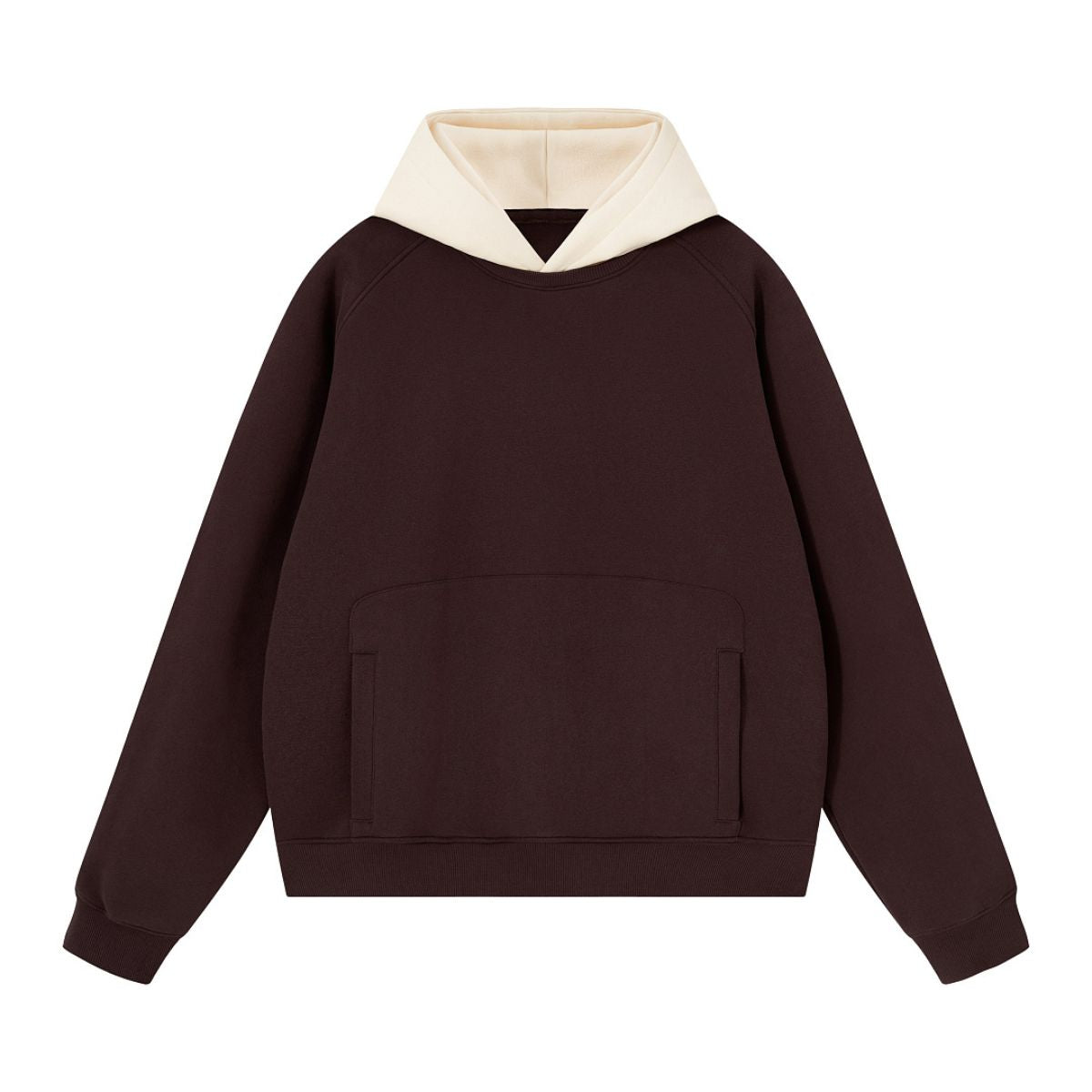 Color‑Blocked Fleece Lined Raglan Retro Loose Hoodie