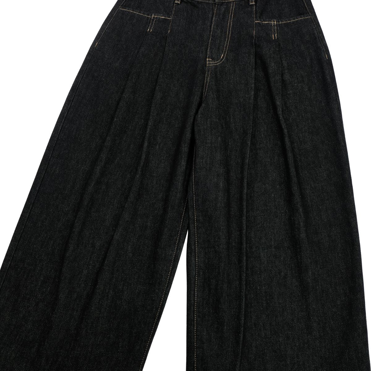Creased Raw Denim Straight‑Leg Jeans