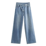 Crossover Asymmetric High-Rise Wide-Leg Jeans