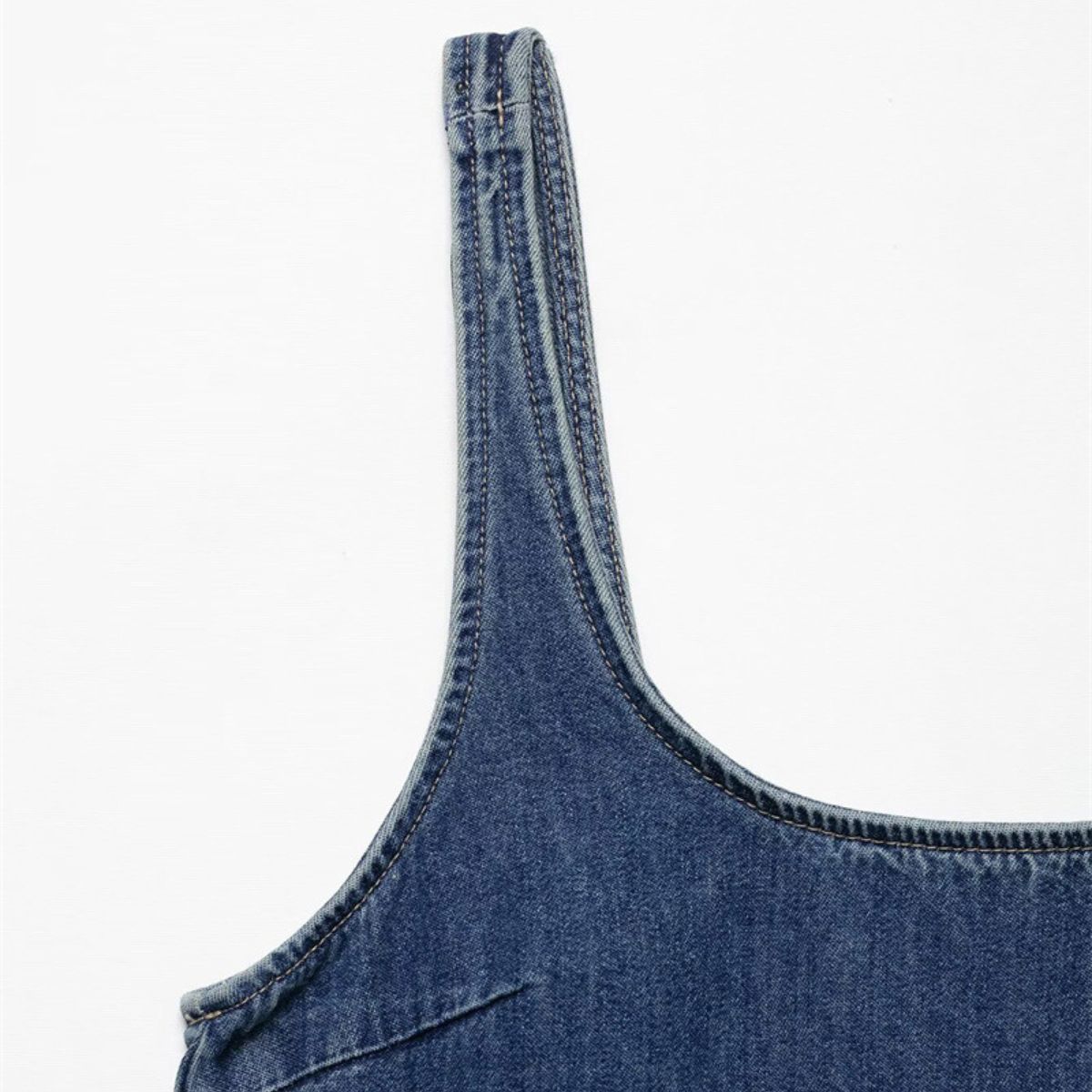 Strappy Pleated Denim Mini Dress