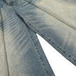 Men's Washed Distressed Denim Pants Loose Wide Leg Pleated Fade