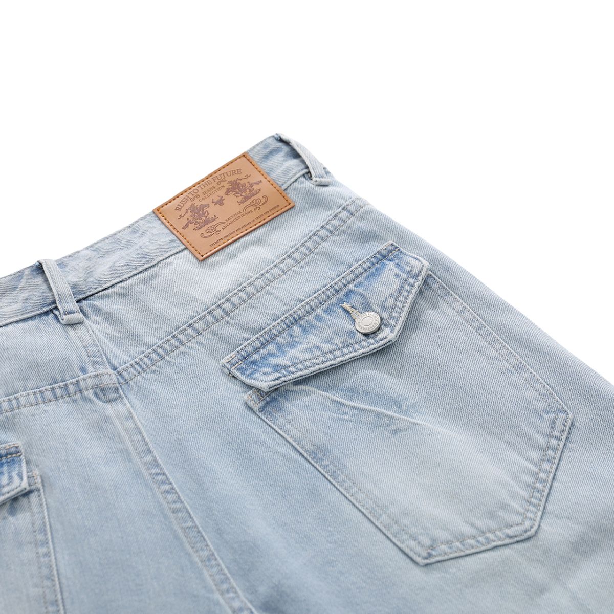 Washed Lightning Pattern Wide Flare Jeans