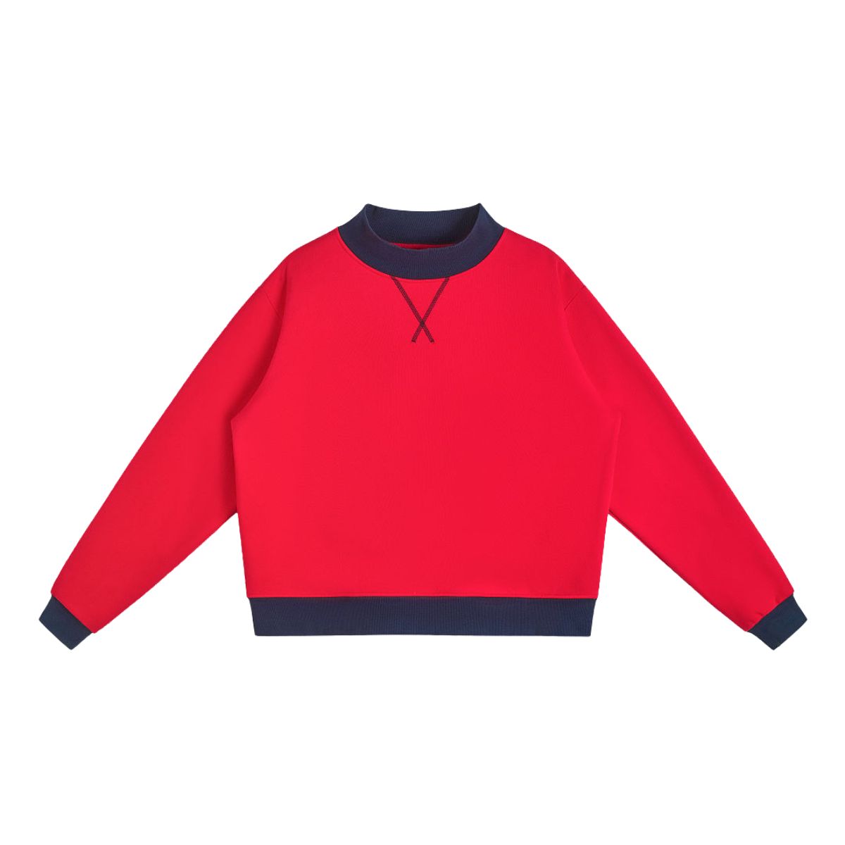 Mock Neck Sweatshirt With Contrast‑Color Stitching