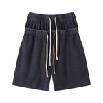 West Coast Waffle Double Waistband Snow Washed Distressed Shorts