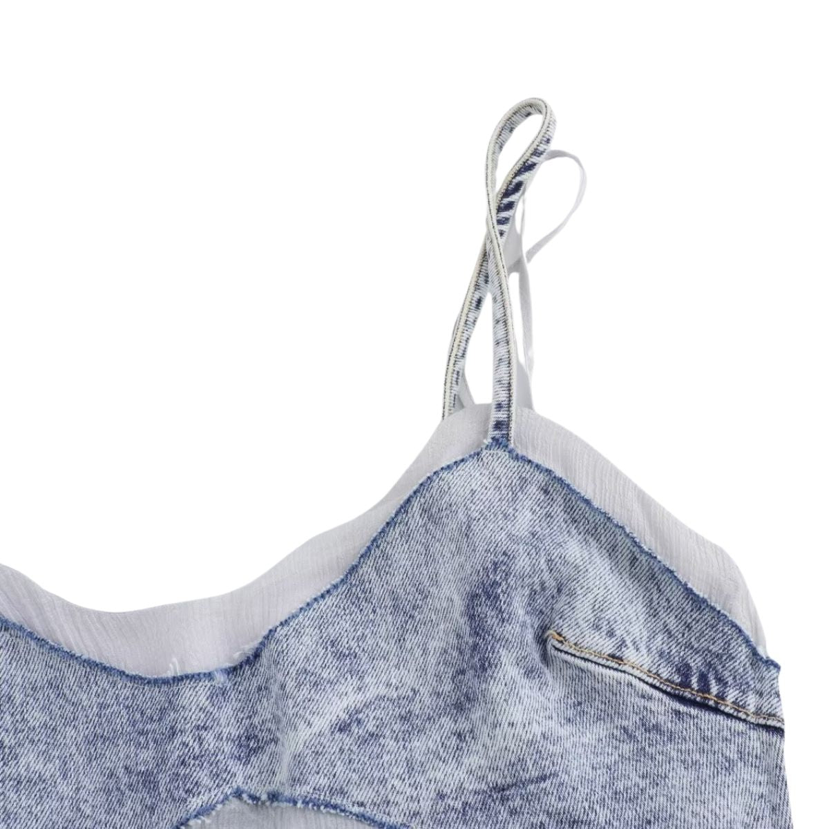 Spaghetti Straps Patchwork Denim Maxi Dress