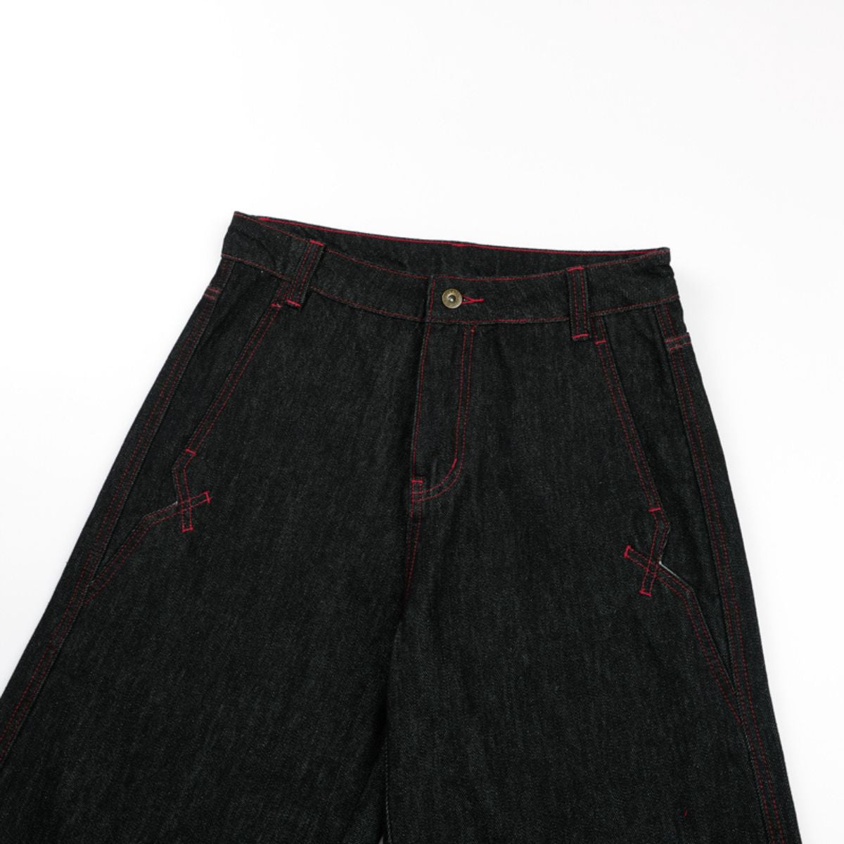 Embroidered Raw Denim Vintage Washed Loose Straight‑Leg Jeans