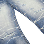 Ripped Lightning Pattern Micro Flare Vintage Denim Jeans