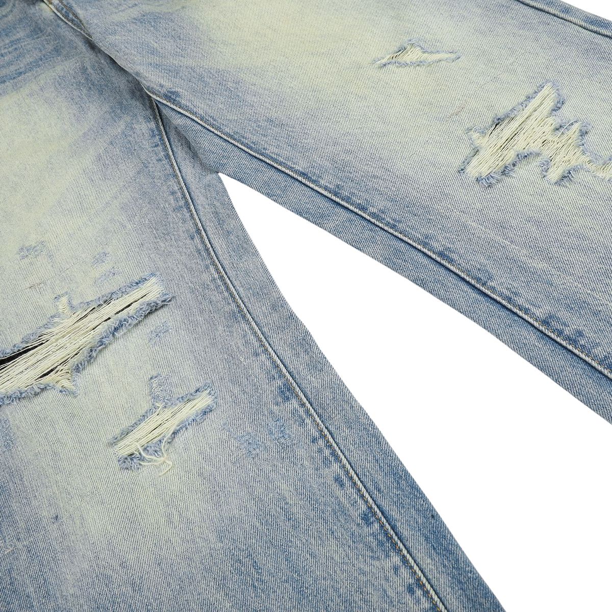 Vintage Whiskered Ripped Straight‑Leg Casual Jeans