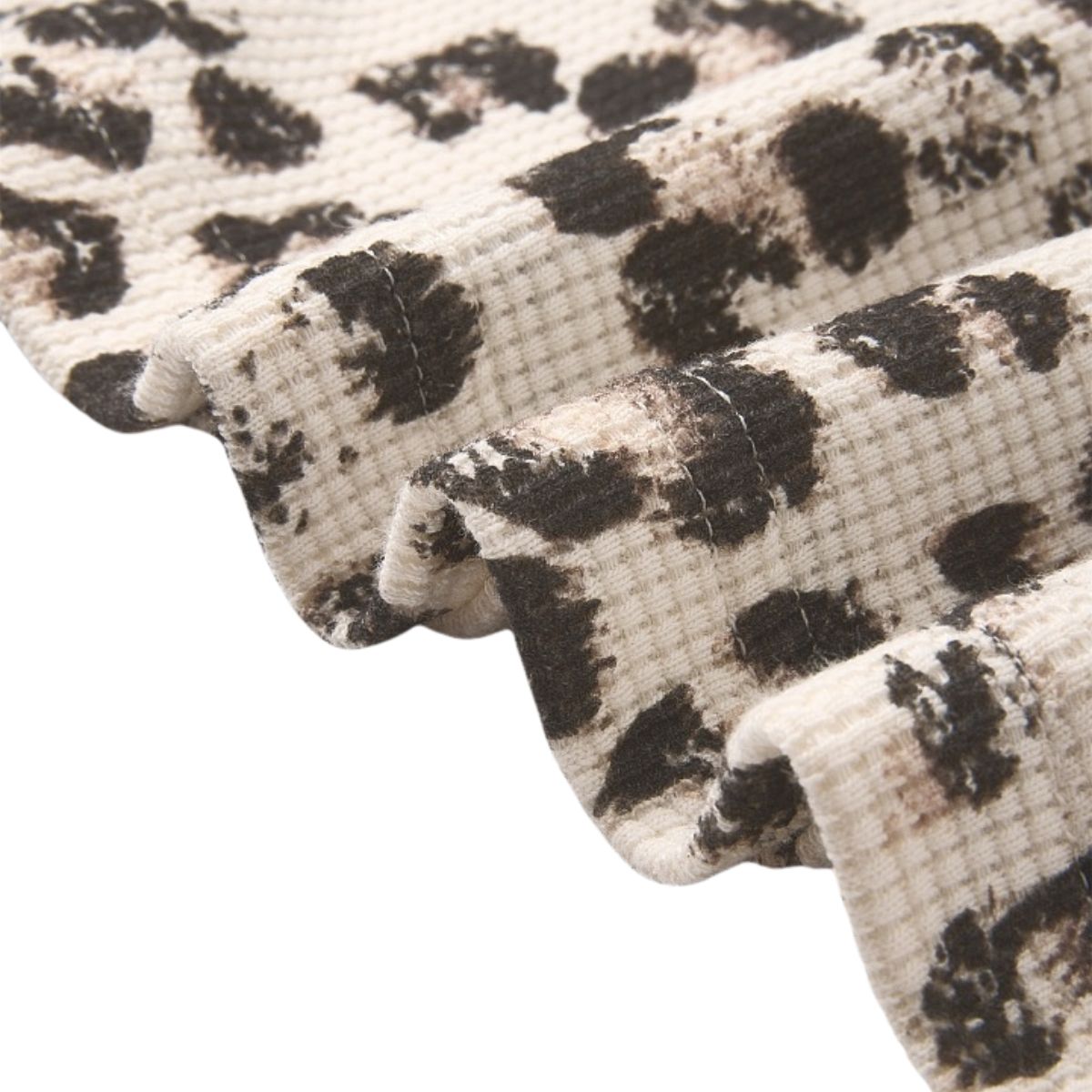 Leopard Print Waffle‑Knit Crew Neck Long Sleeve T‑Shirt