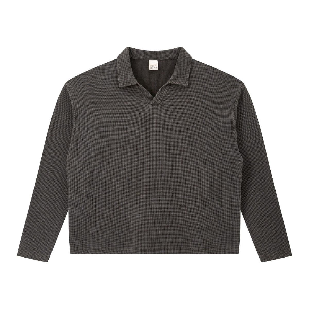 Waffle Knit Seagull Collar Drop‑Shoulder Loose Long Sleeve Top