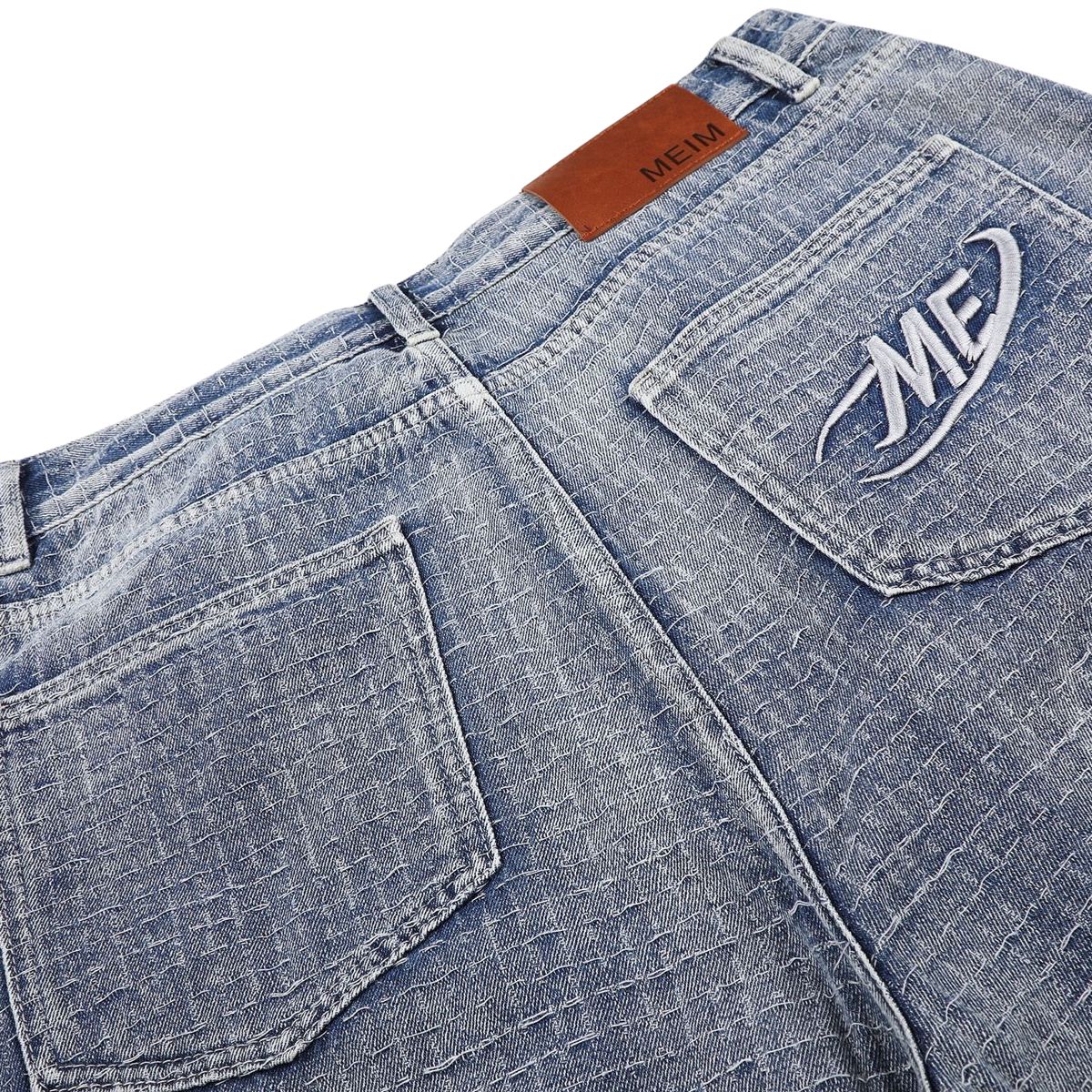 Vintage Washed Textured Denim Bermuda Shorts
