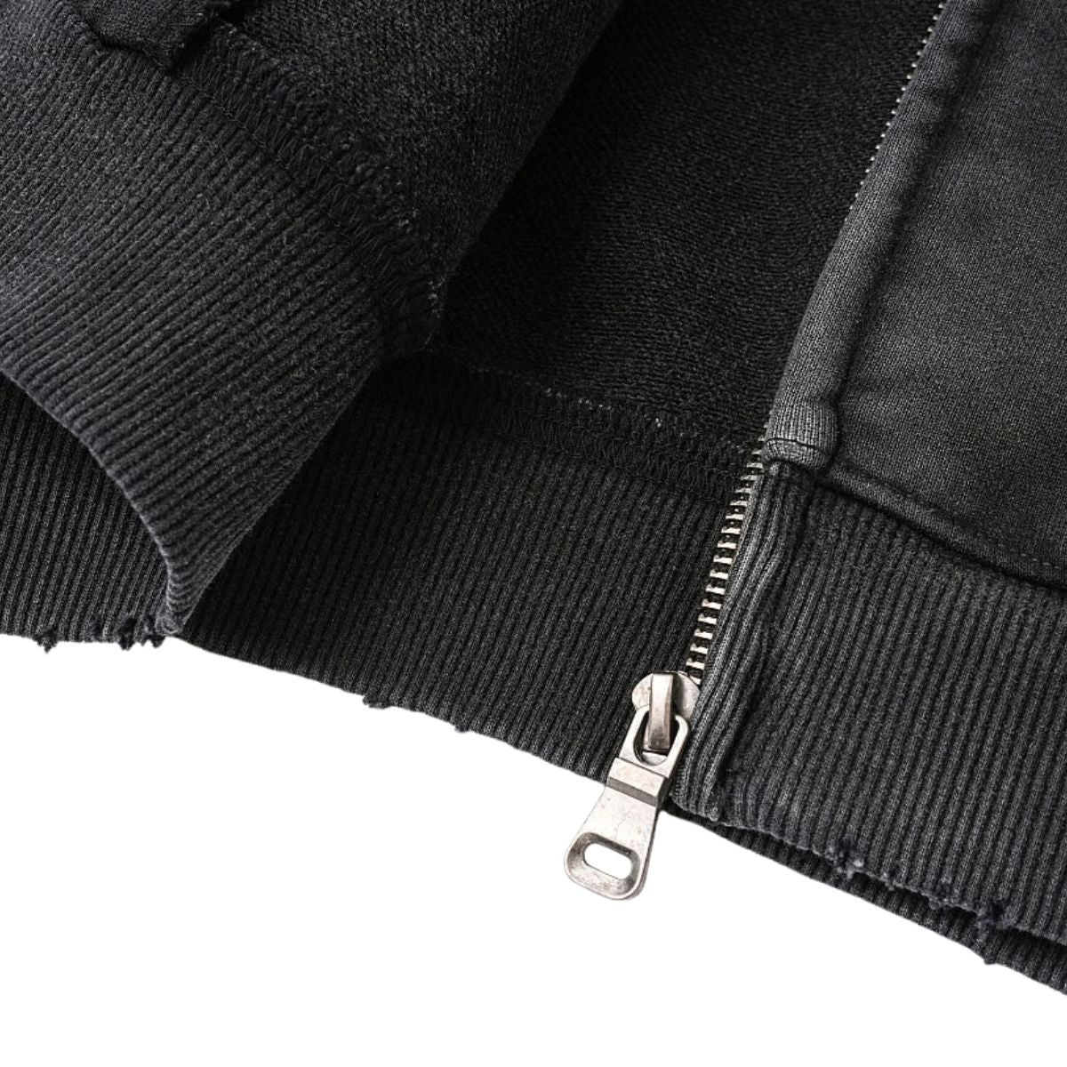 Snow Wash Sparkling Rhinestone Frayed Distressed Zip-Up Hoodie