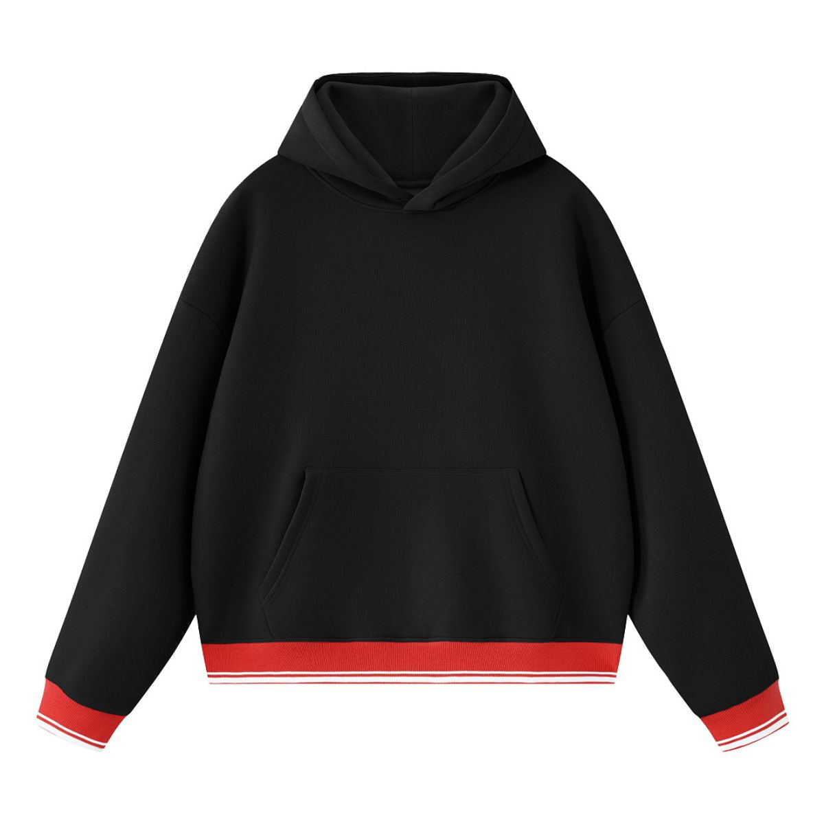 Color‑Block Ribbed Loose Warm Hoodie