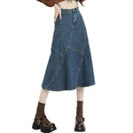 High-Rise Denim Midi Flounce Skirt