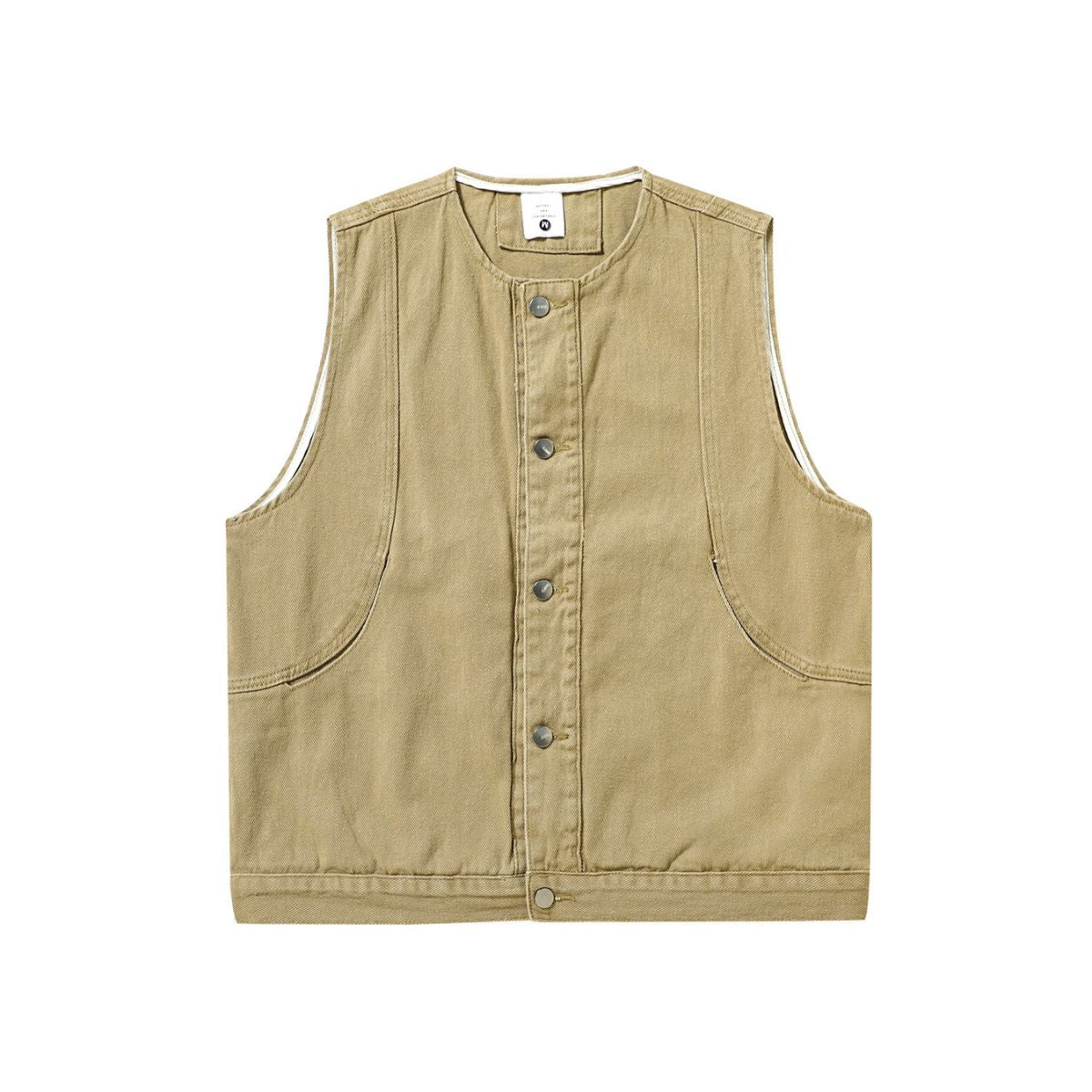 Crew Neck Button-Front Denim Vest