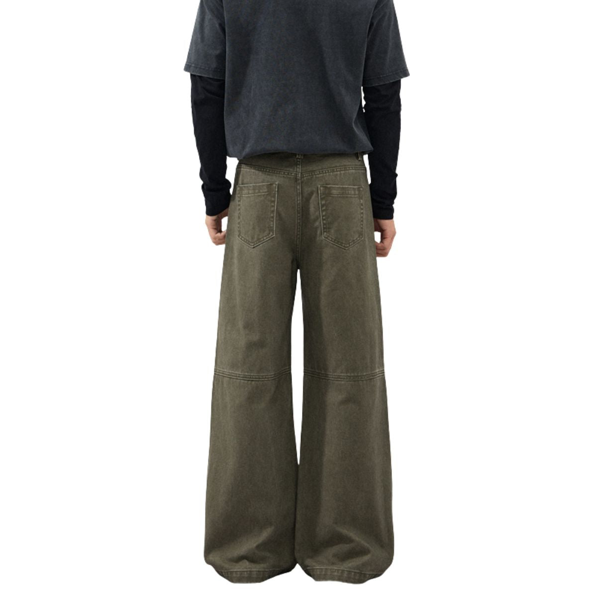 Vintage Washed Seam‑Detail Wide Leg Trousers