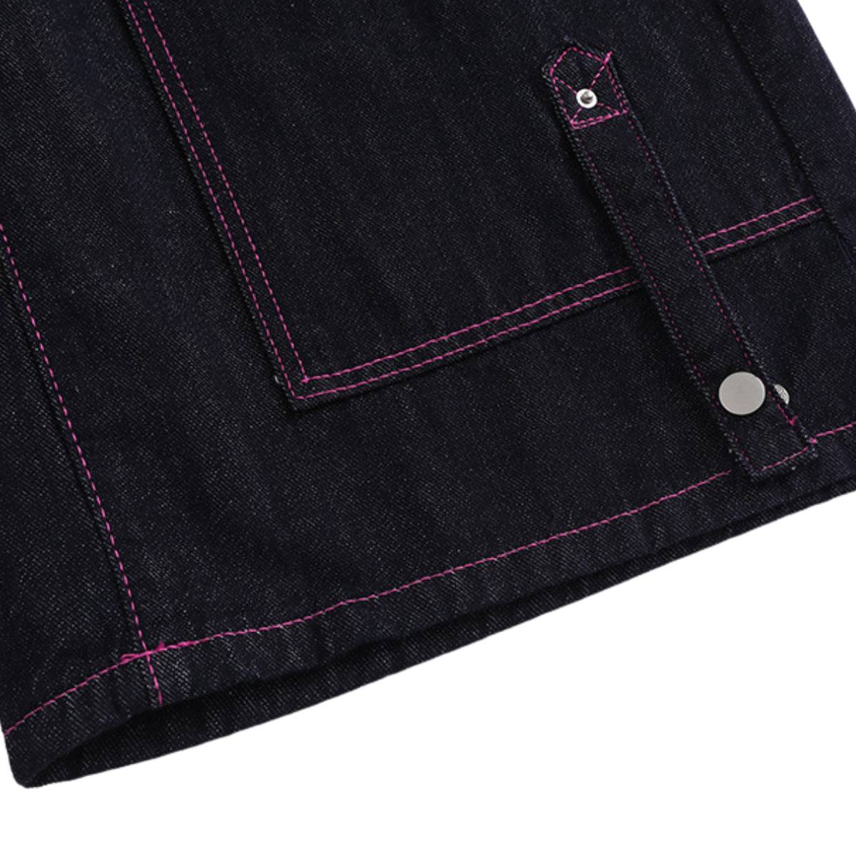 Washed Contrast Star Heart Embroidered Button Wide-Leg Bermuda Shorts