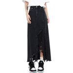 Women's Destroyed Denim Midi Skirt