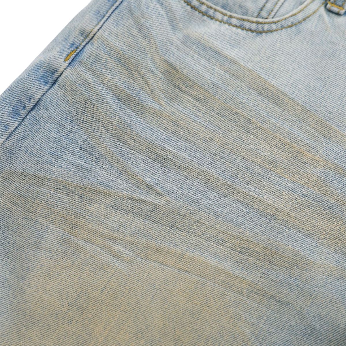 Layered Two-Tone Distressed Denim Bermuda Shorts