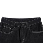 Contrast Stitch Black Wide-Leg Jeans