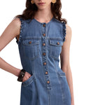 Relaxed Fit Sleeveless Denim Midi Dress